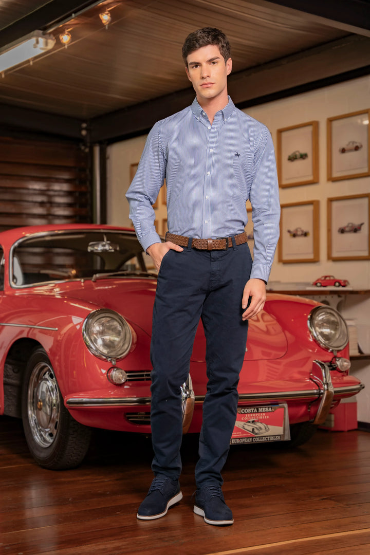 Camisa Rayas Hombre Paris Azul Oscuro