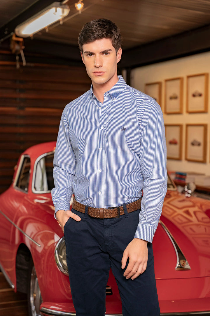 Camisa Rayas Hombre Paris Azul Oscuro