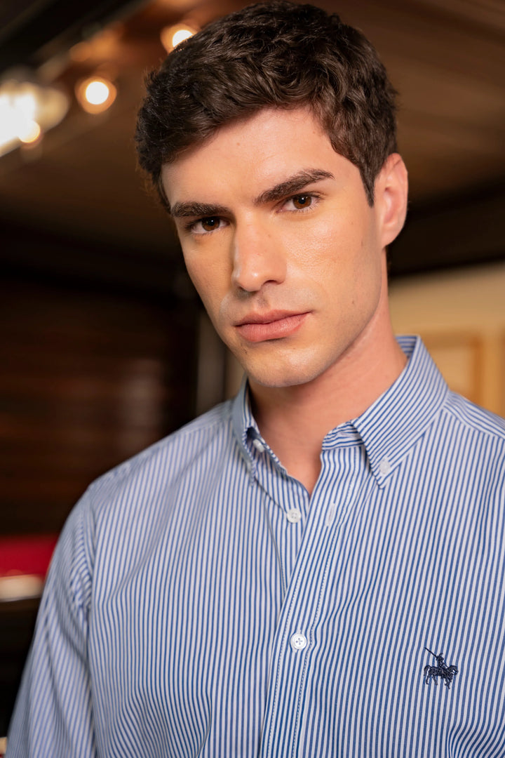 Camisa Rayas Hombre Paris Azul Oscuro
