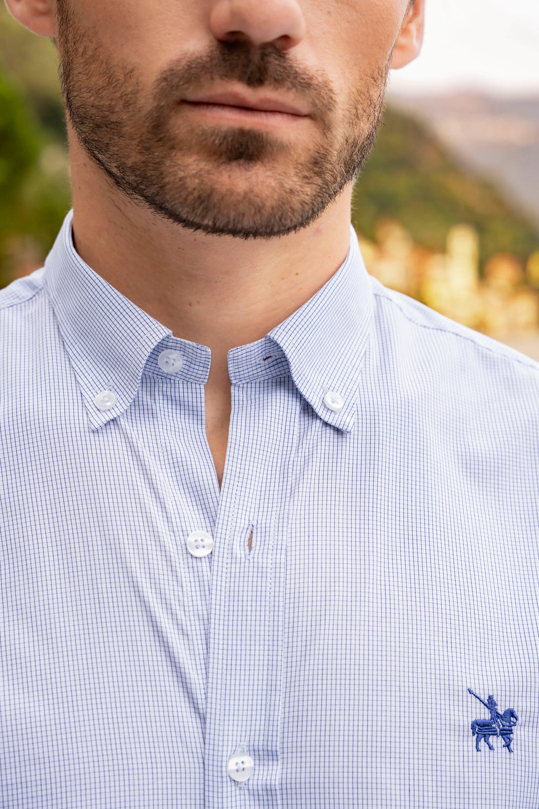 Camisa Twill Cuadros Hombre Azul medio