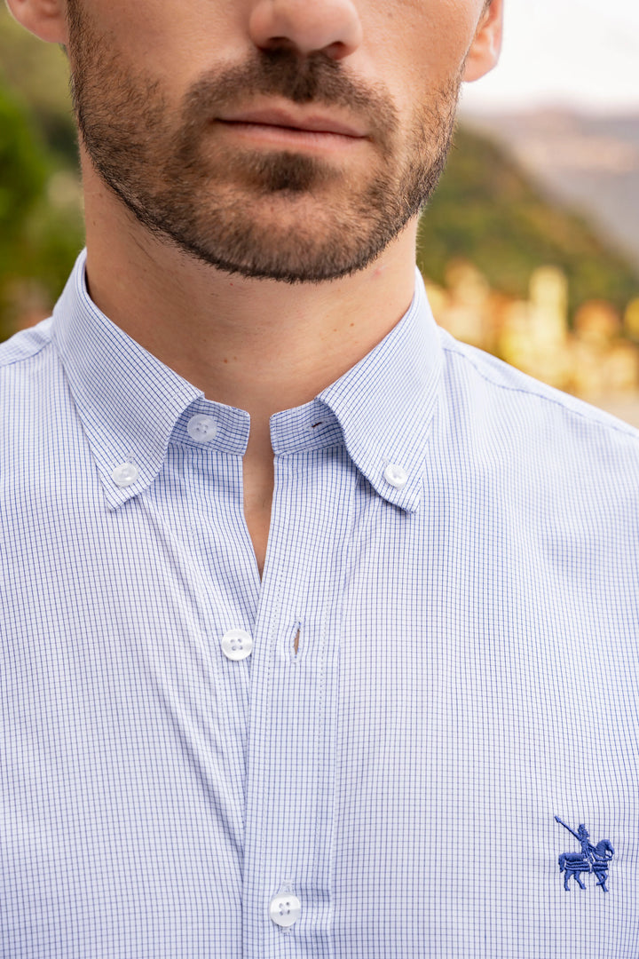 Camisa Twill Cuadros Hombre Azul medio