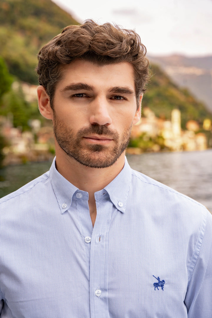 Camisa Twill Cuadros Hombre Azul medio