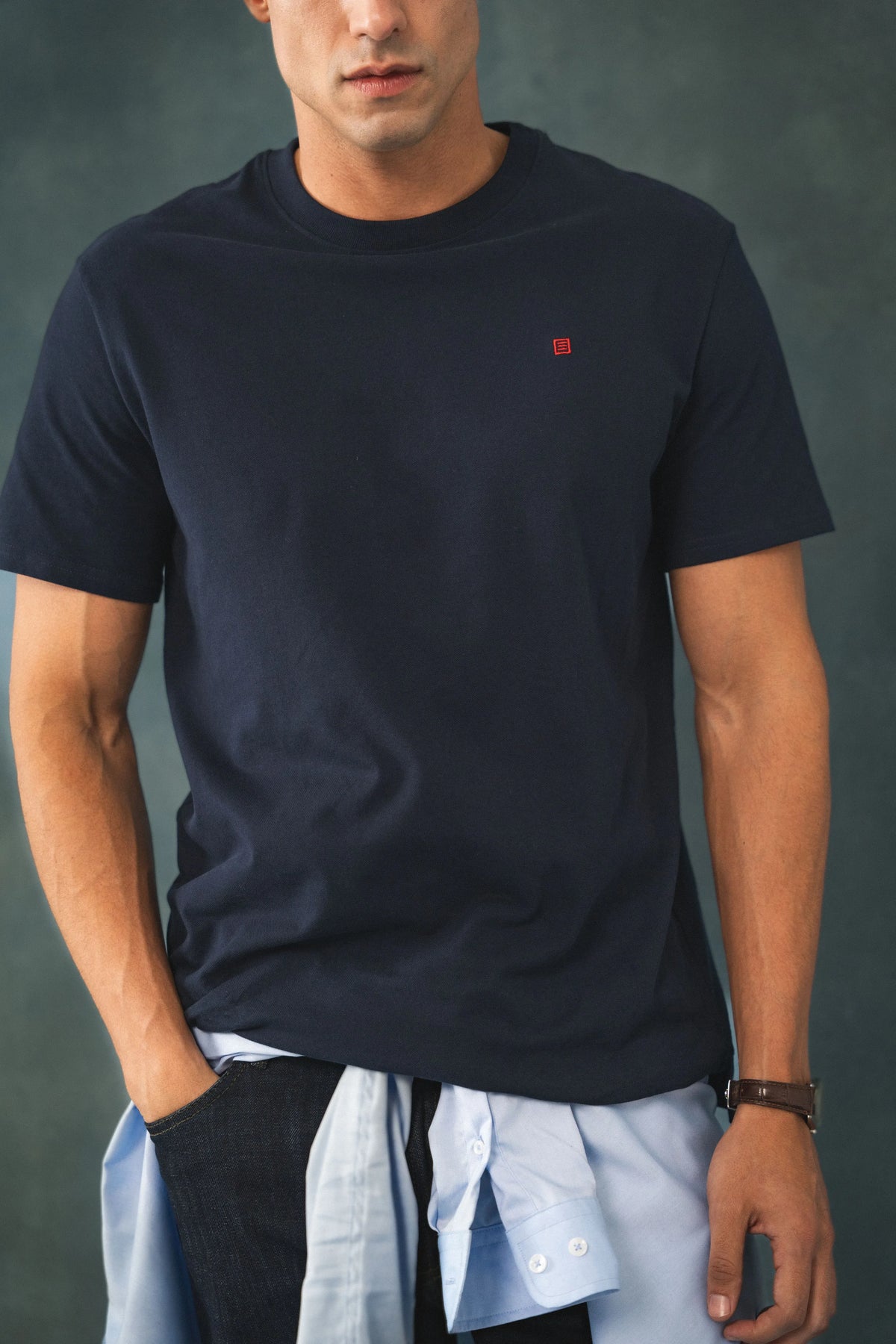 Camiseta Pique Hombre Azul Oscuro