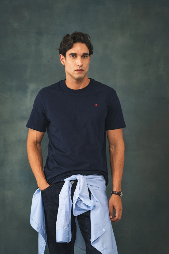 Camiseta Pique Hombre Azul Oscuro