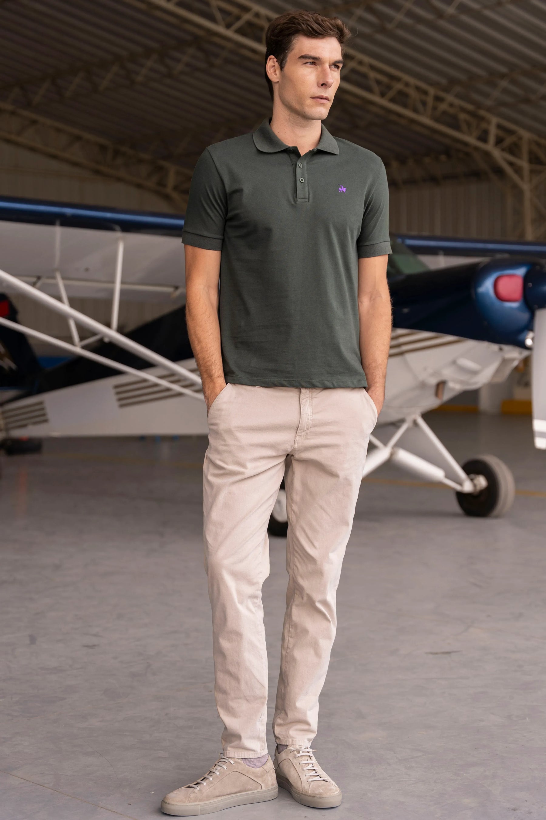 Camiseta Polo Basic Hombre Verde Militar