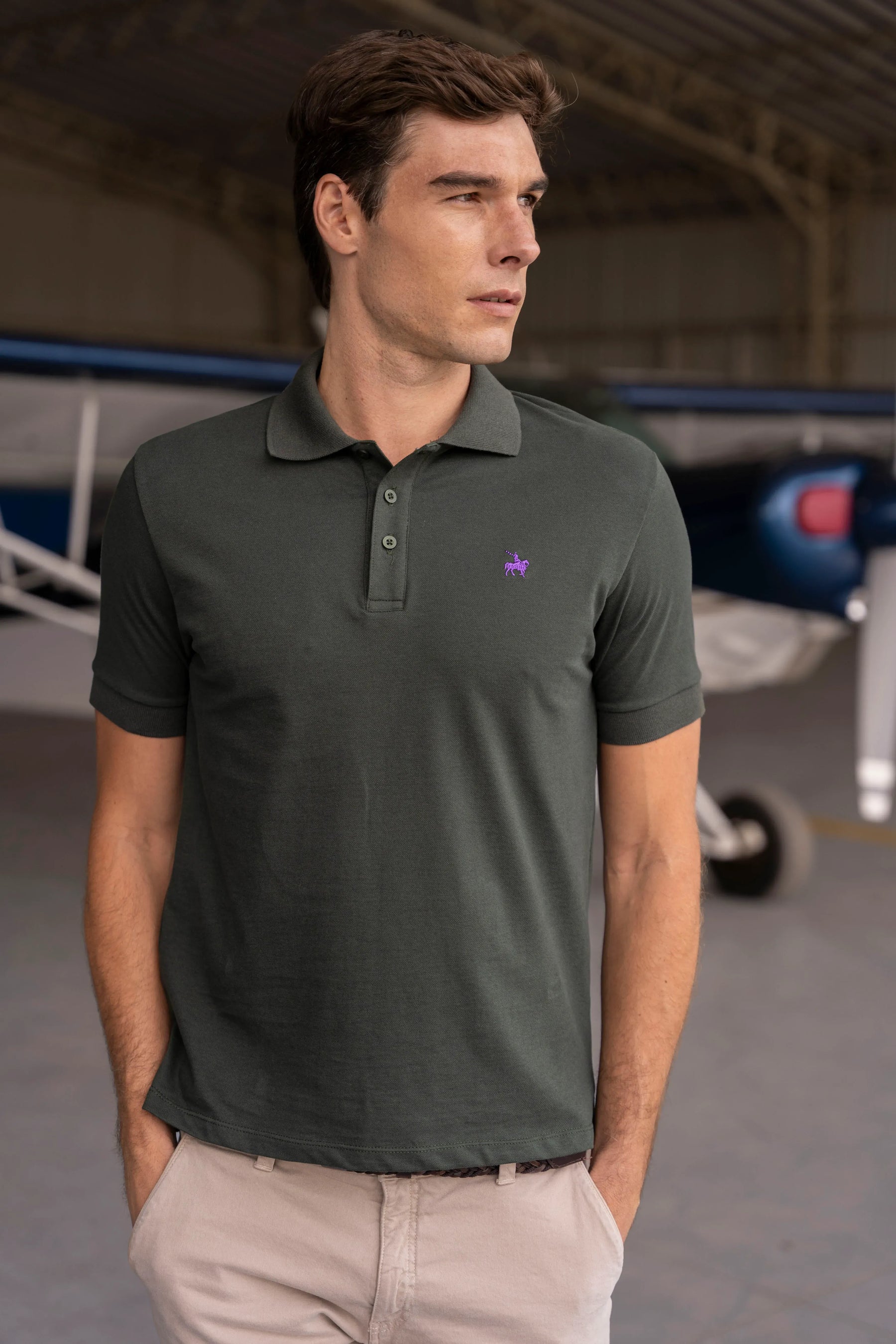 Camiseta Polo Basic Hombre Verde Militar