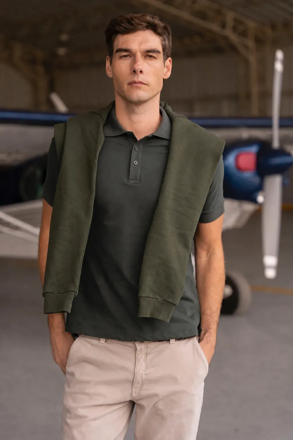 Camiseta Polo Basic Hombre Verde Militar