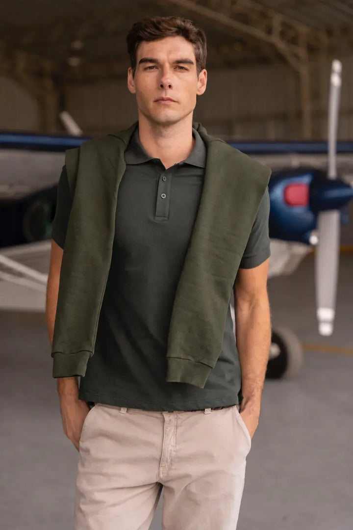 Camiseta Polo Basic Hombre Verde Militar