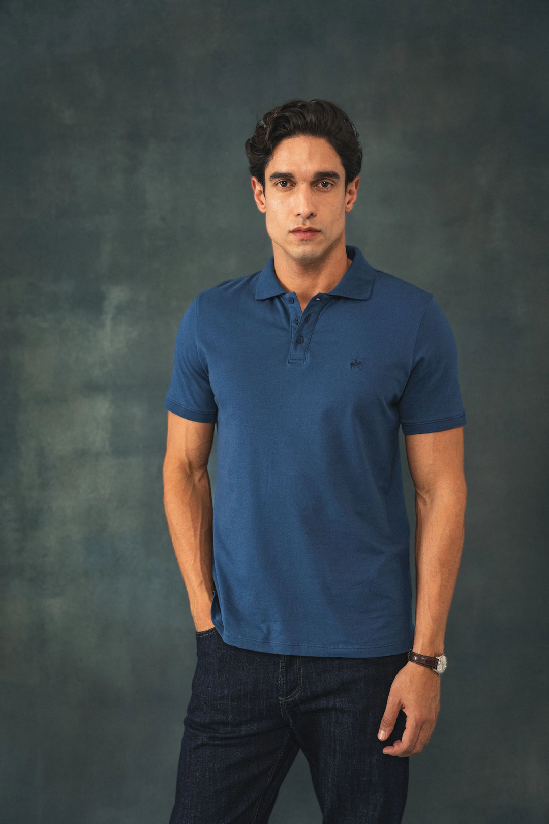 Camiseta Polo Elemental Hombre Azul Cobalto