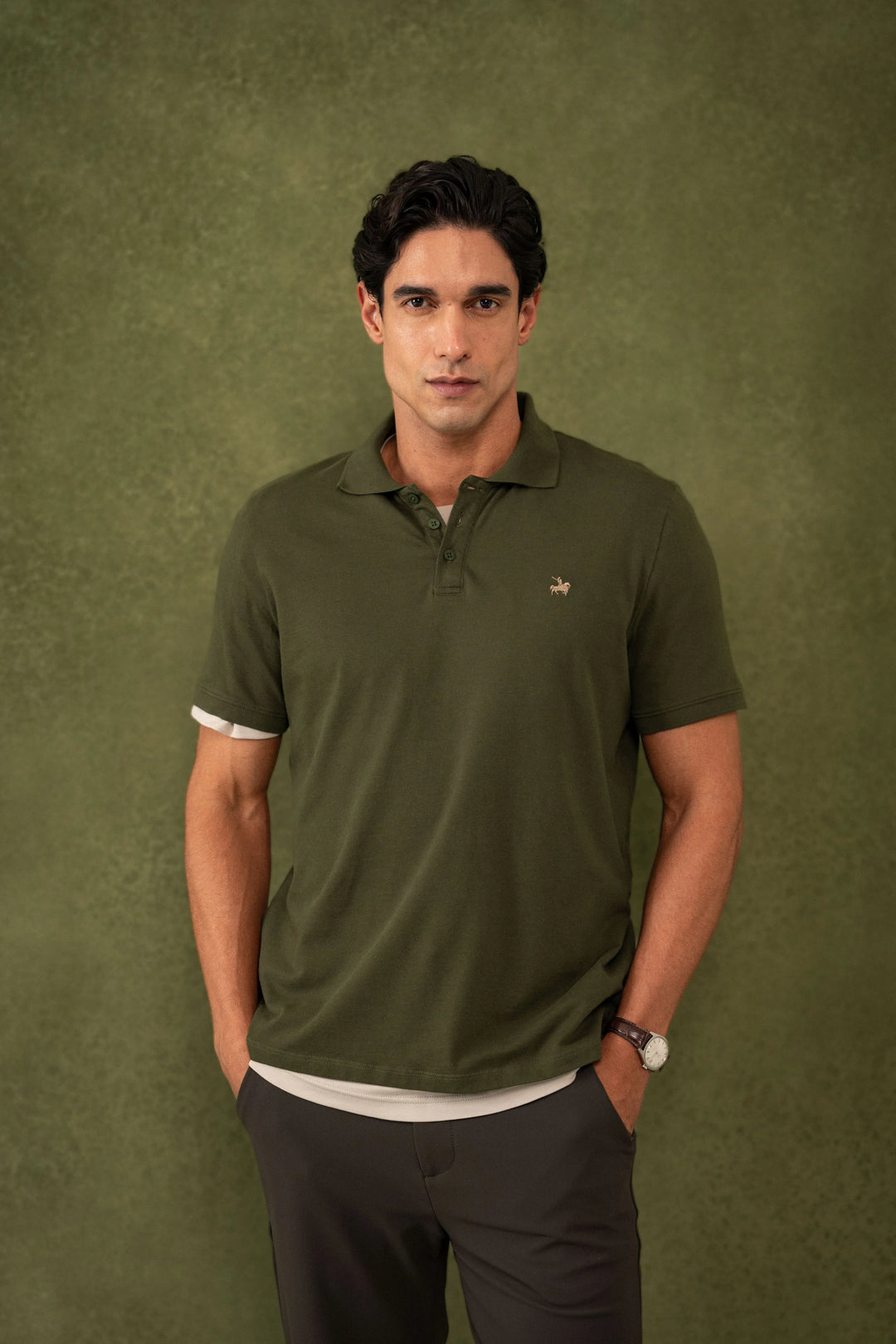 Camiseta Polo Elemental Hombre Verde Militar