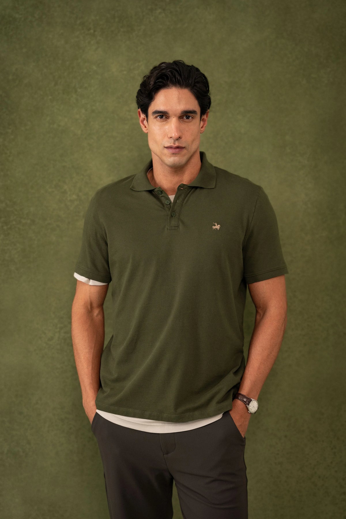 Camiseta Polo Elemental Hombre Verde Militar