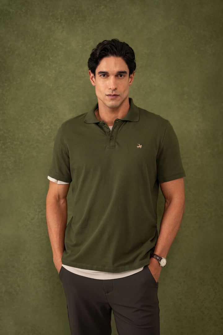 Camiseta Polo Elemental Hombre Verde Militar