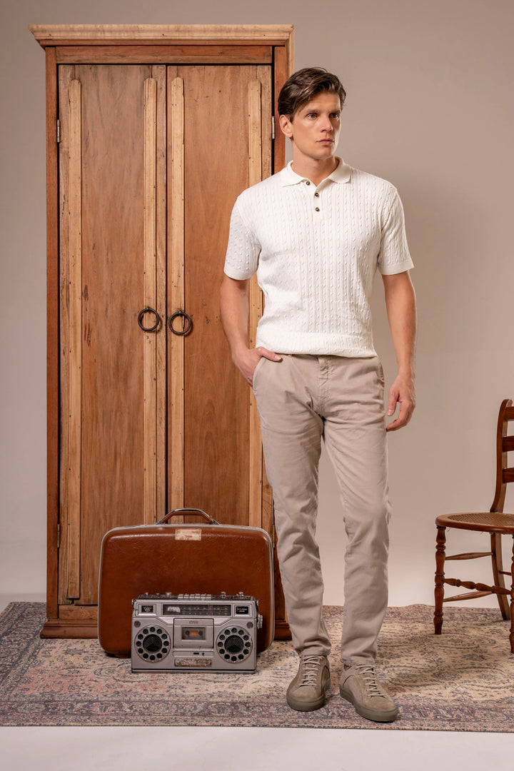 Camiseta polo trenzada tejida Hombre Hueso