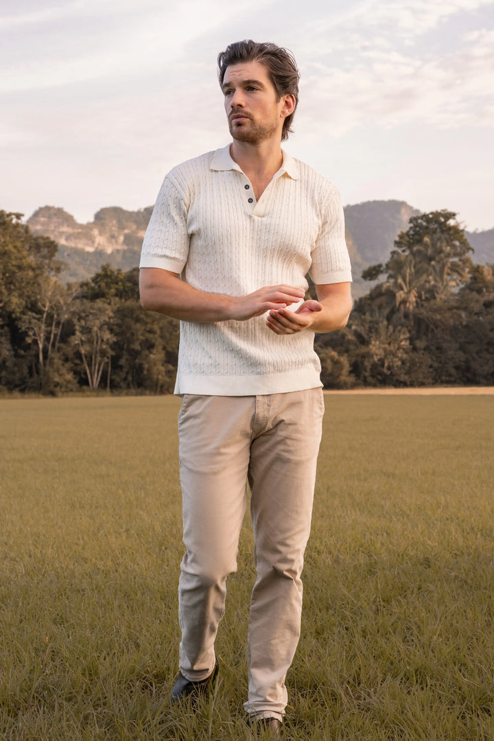 Camiseta polo trenzada tejida Hombre Hueso