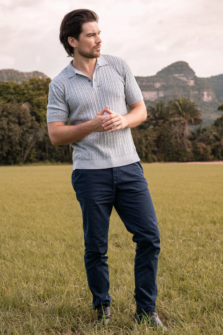 Camiseta polo trenzada tejida Hombre Gris Claro