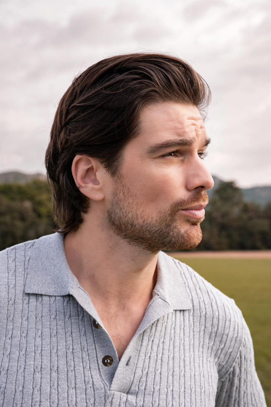 Camiseta polo trenzada tejida Hombre Gris Claro