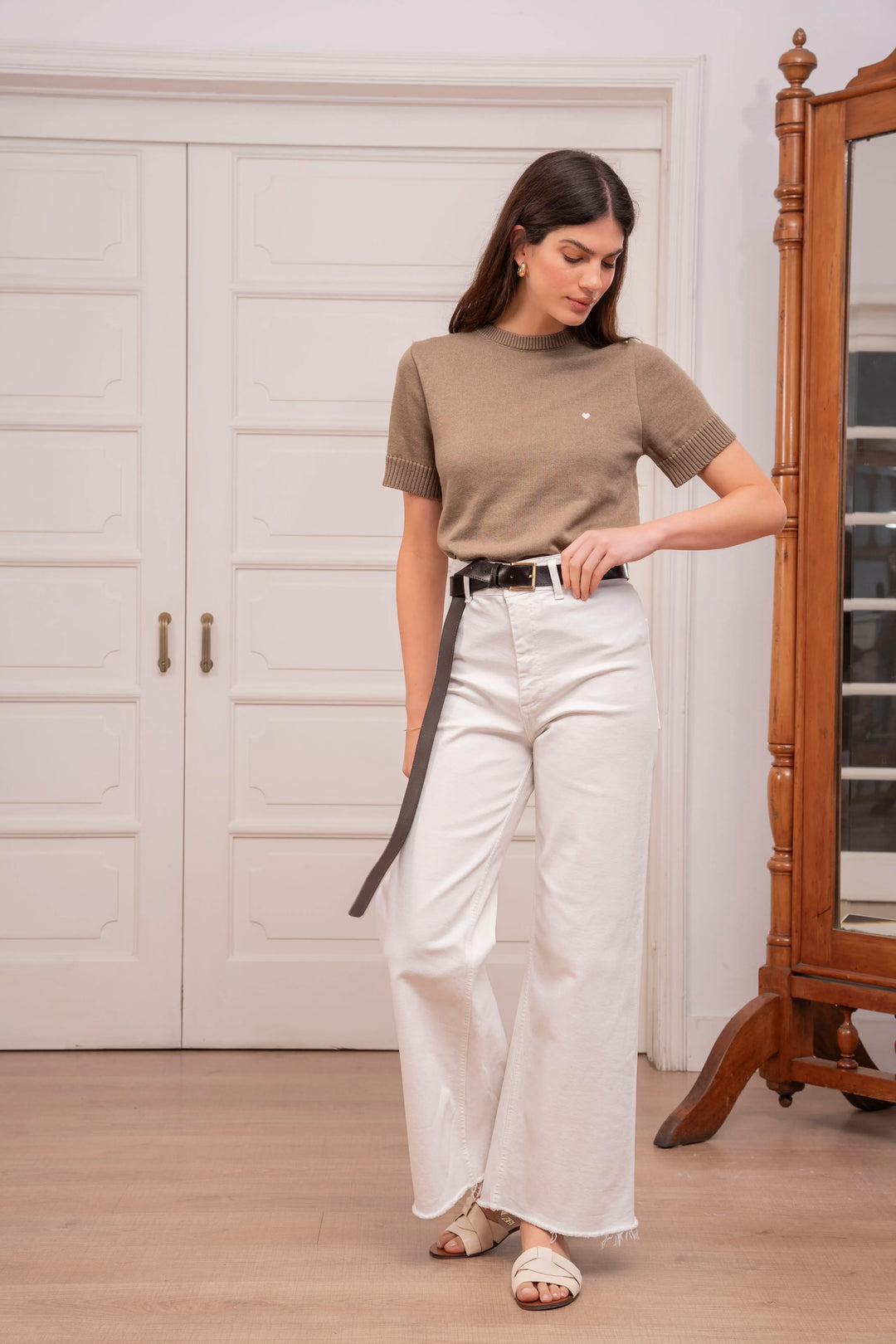 Camiseta Heart Tejida Mujer Camel