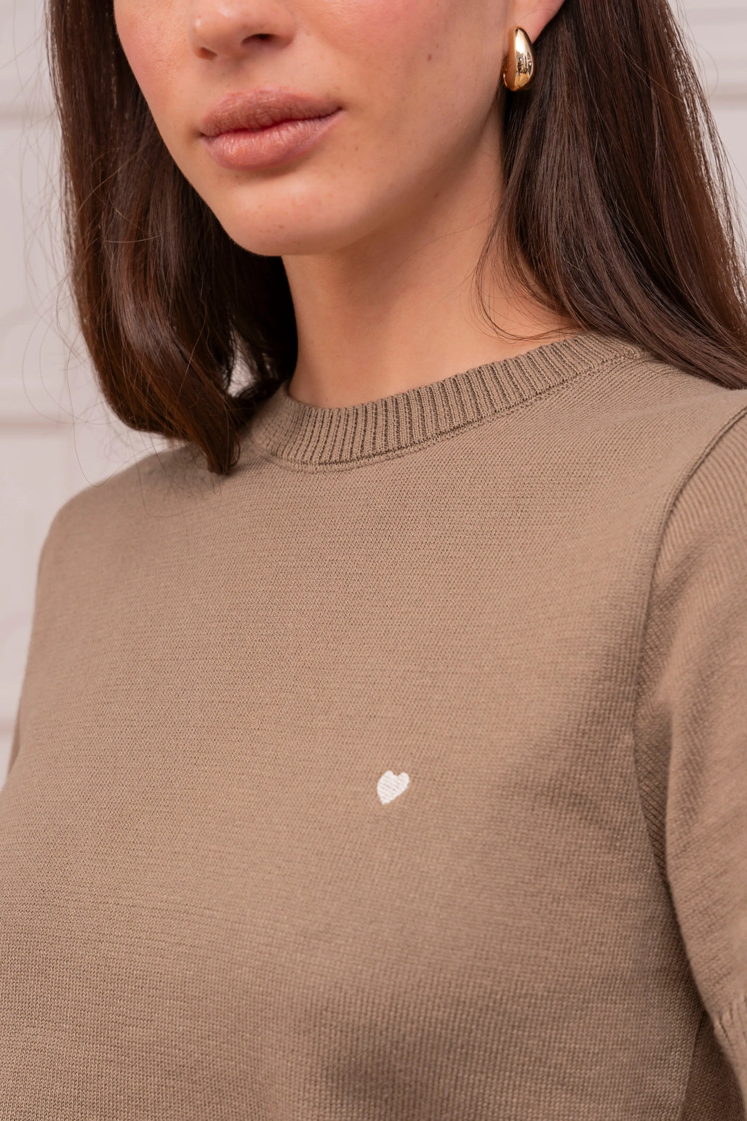 Camiseta Heart Tejida Mujer Camel