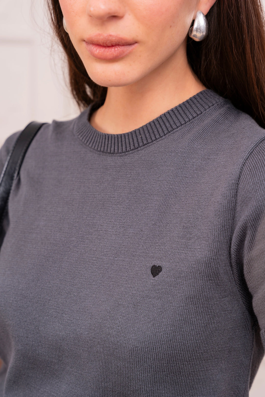 Camiseta Heart Tejida Mujer Gris Oscuro