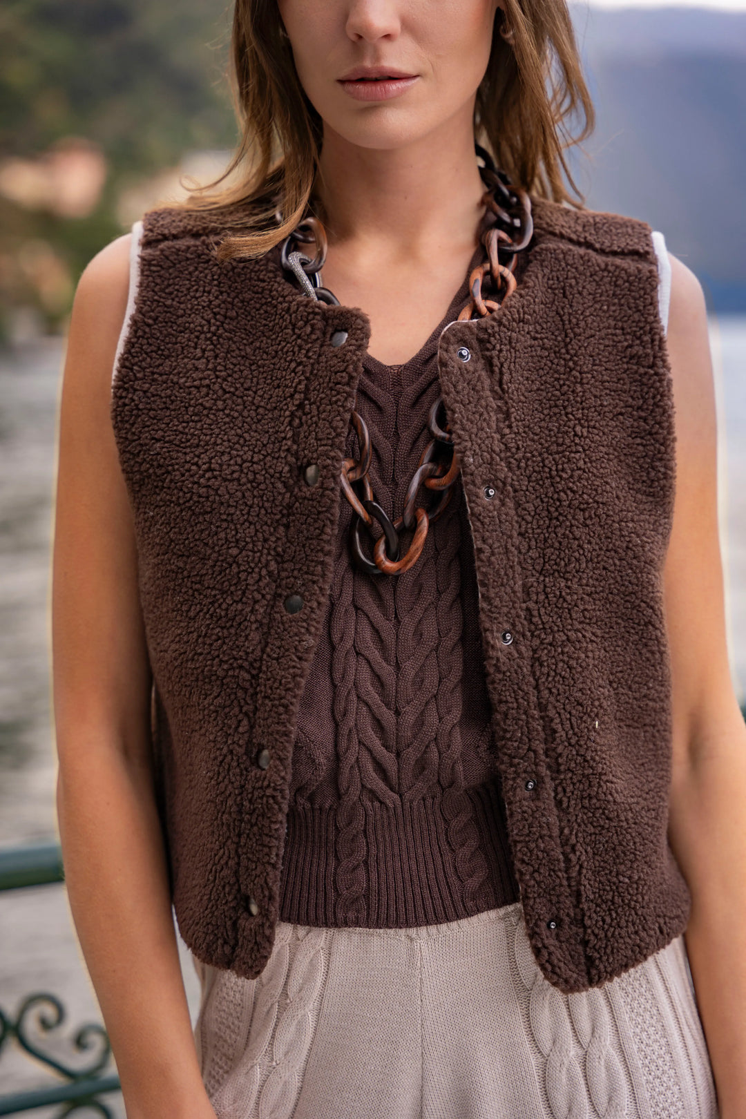 Chaleco Polar Mujer Reversible Tabaco