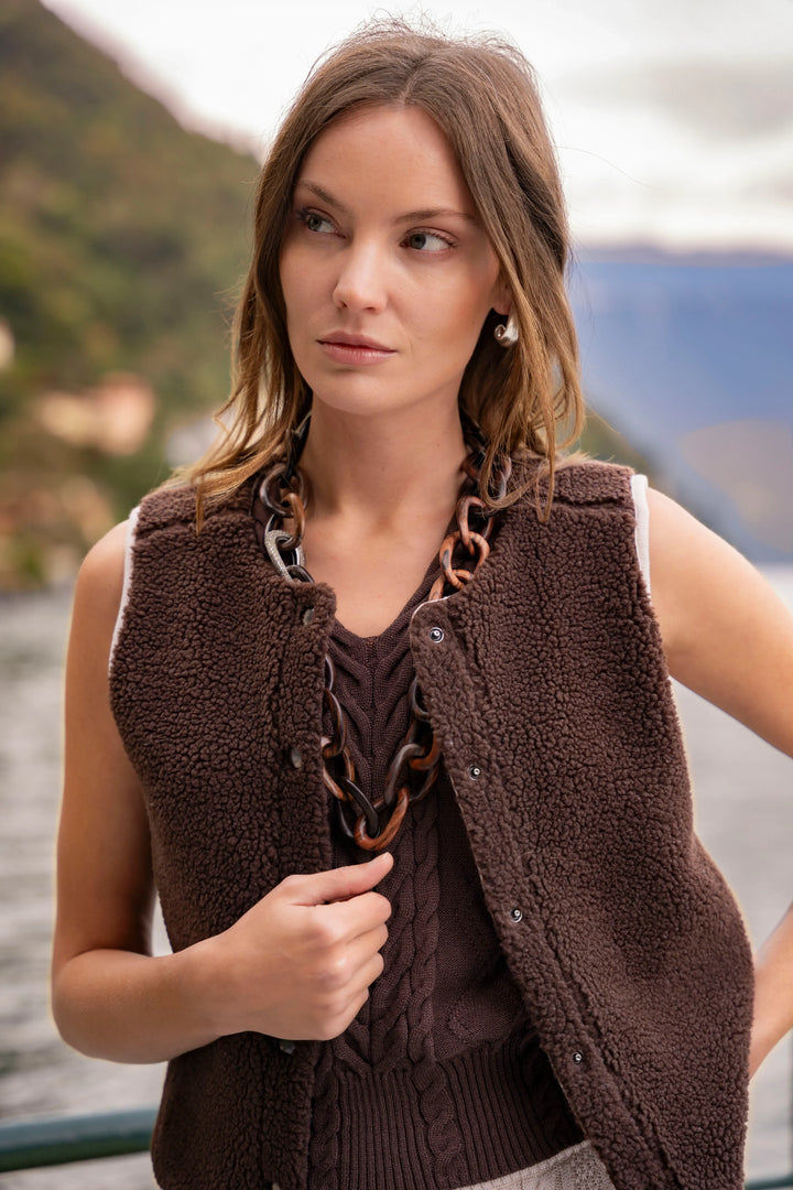 Chaleco Polar Mujer Reversible Tabaco