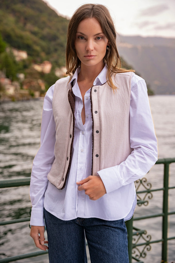 Chaleco Polar Mujer Reversible Tabaco