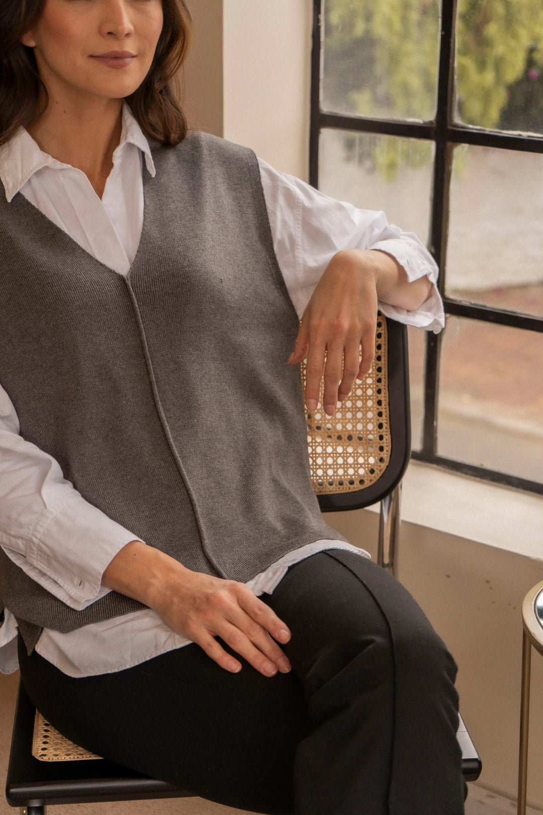 Chaleco Mujer Sweater Vest Gris Claro