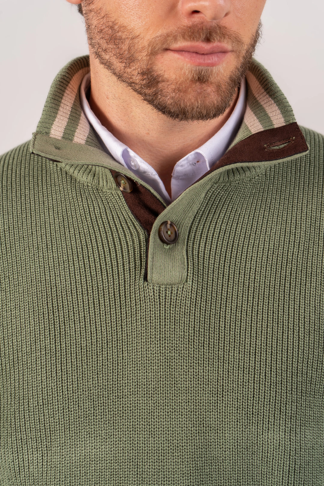 Suéter Half Button Hombre Verde