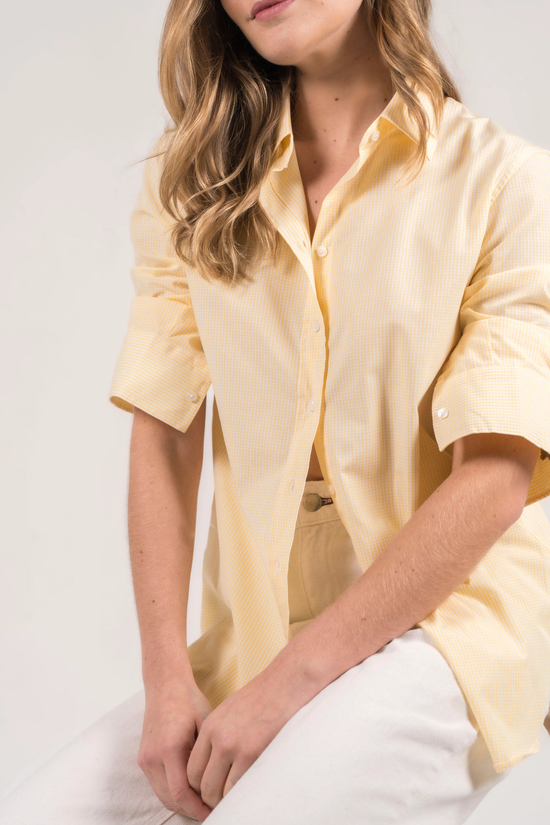 Camisa Essential Mujer Cuadros Amarillos