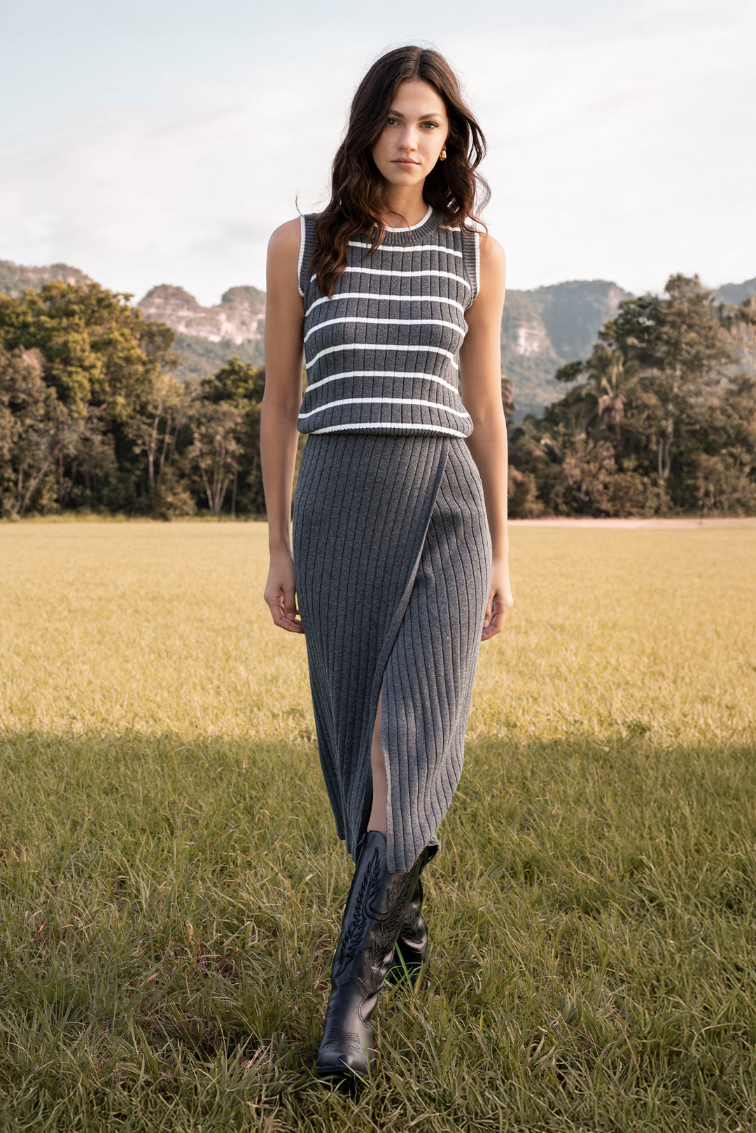 Falda Wrap Mujer Gris Oscuro