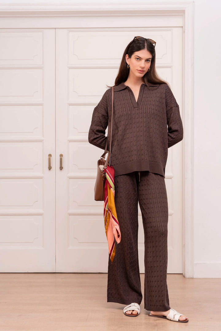 Outfit Set Trenzado Café Mujer