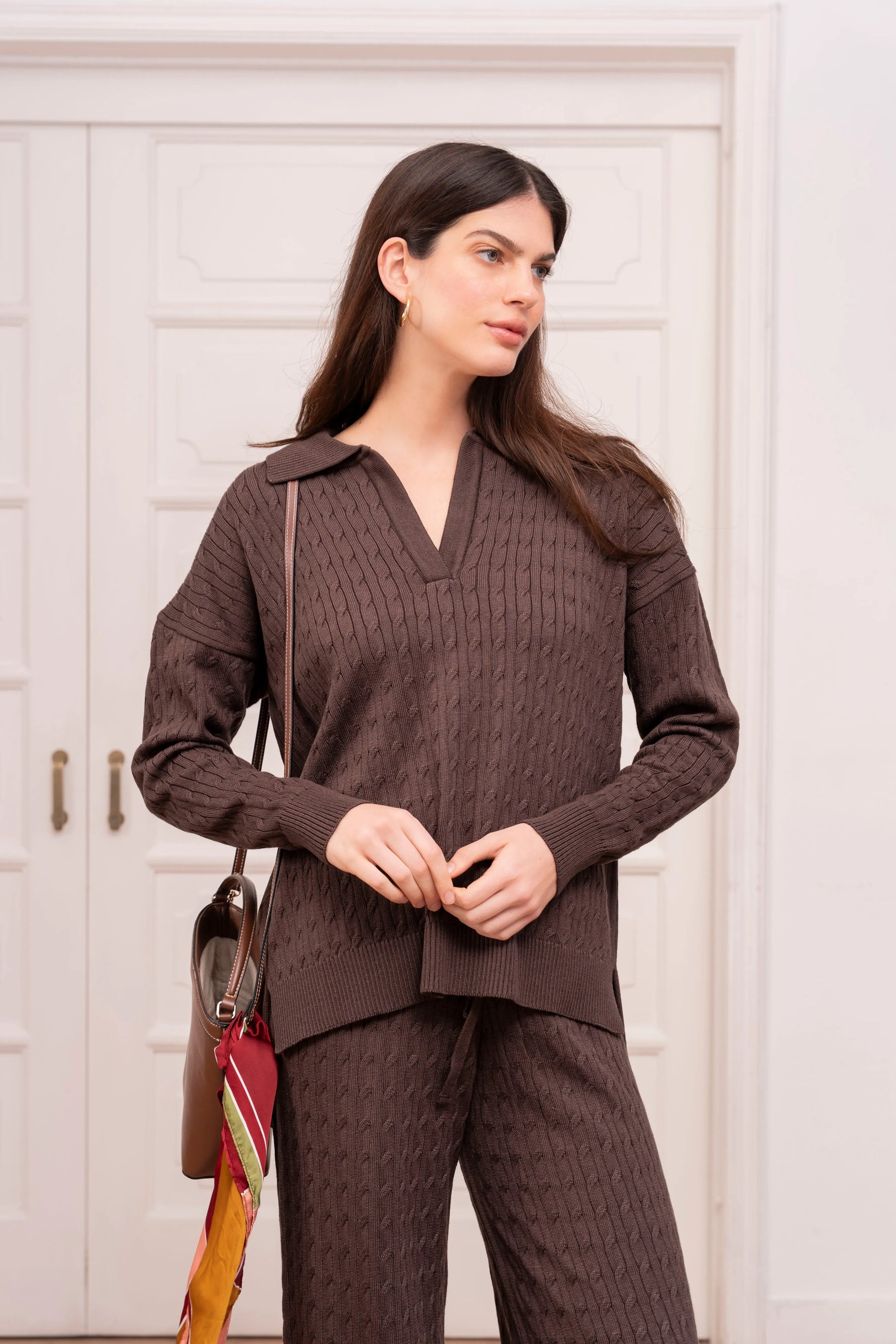 Outfit Set Trenzado Café Mujer
