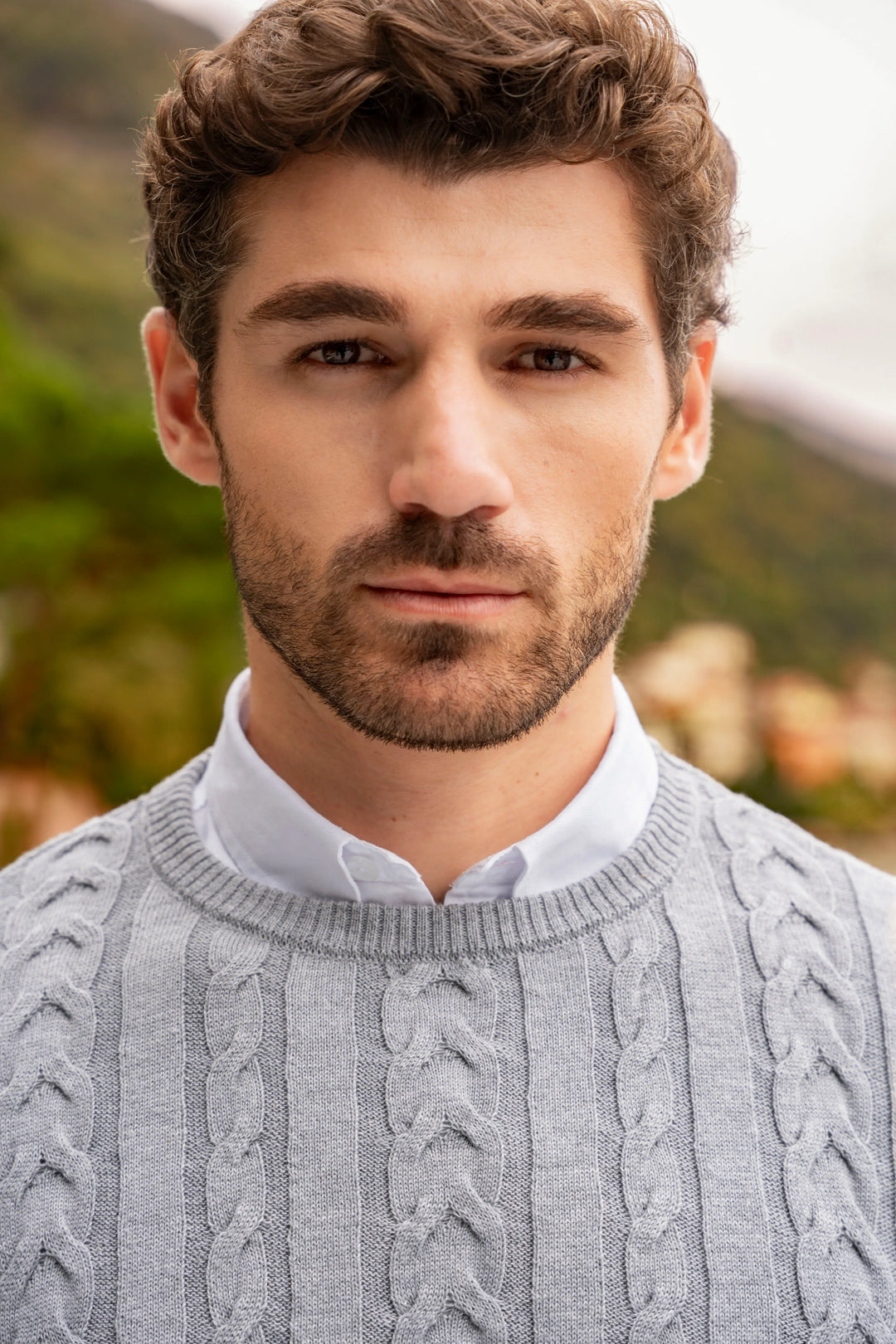 Suéter Cuello redondo Trenzado Rib Hombre Gris Claro