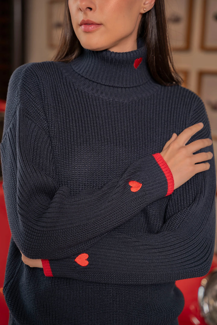 Suéter Cuello tortuga Corazón Azul