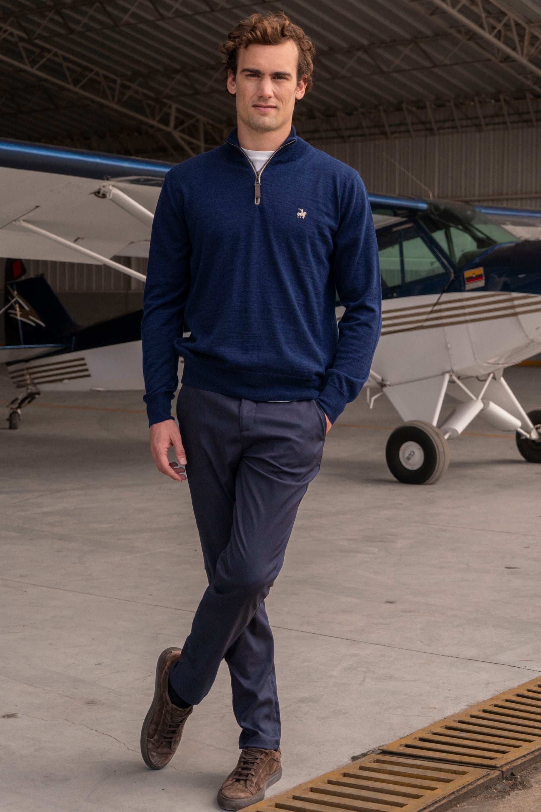 Suéter Halfzip Merino Azul Oscuro
