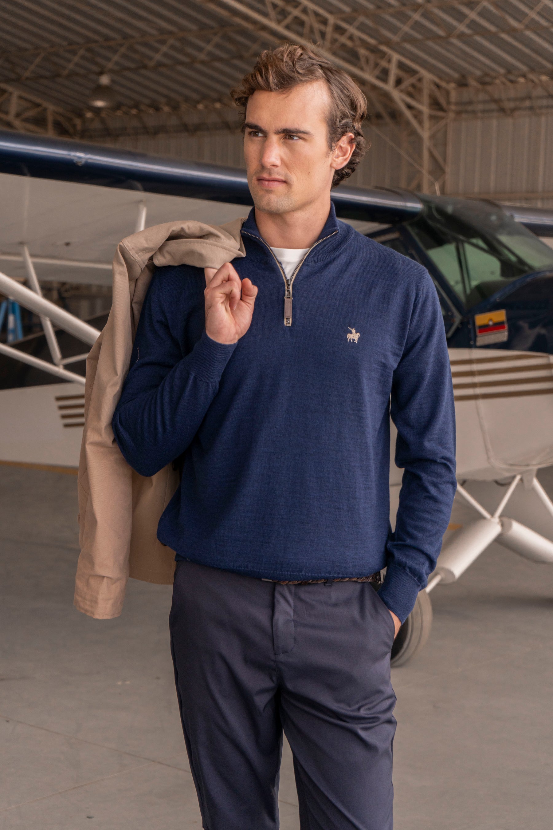 Suéter Halfzip Merino Azul Oscuro