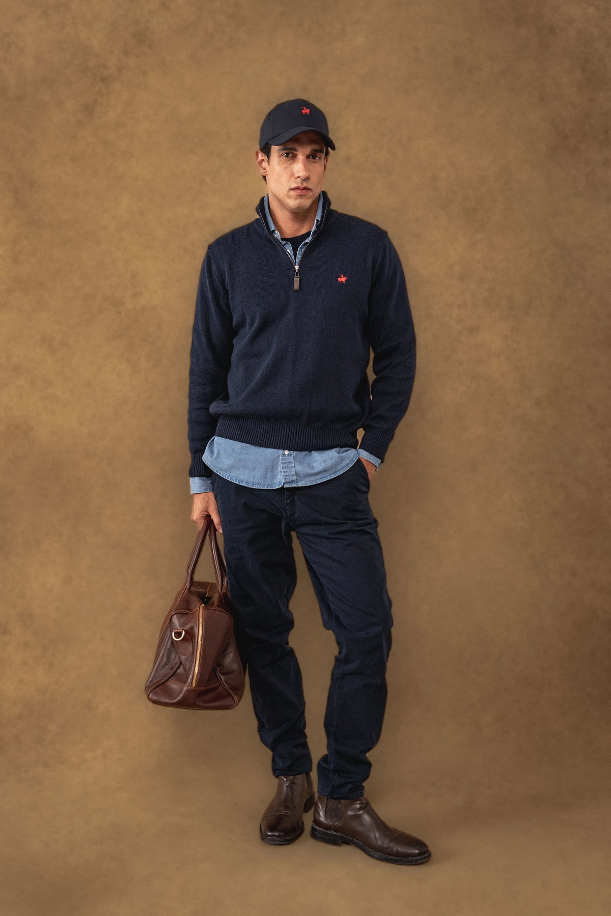 Suéter Halfzip Minimal Hombre Azul Oscuro