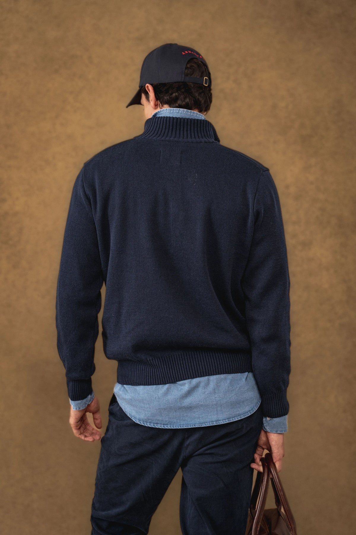 Suéter Halfzip Minimal Hombre Azul Oscuro