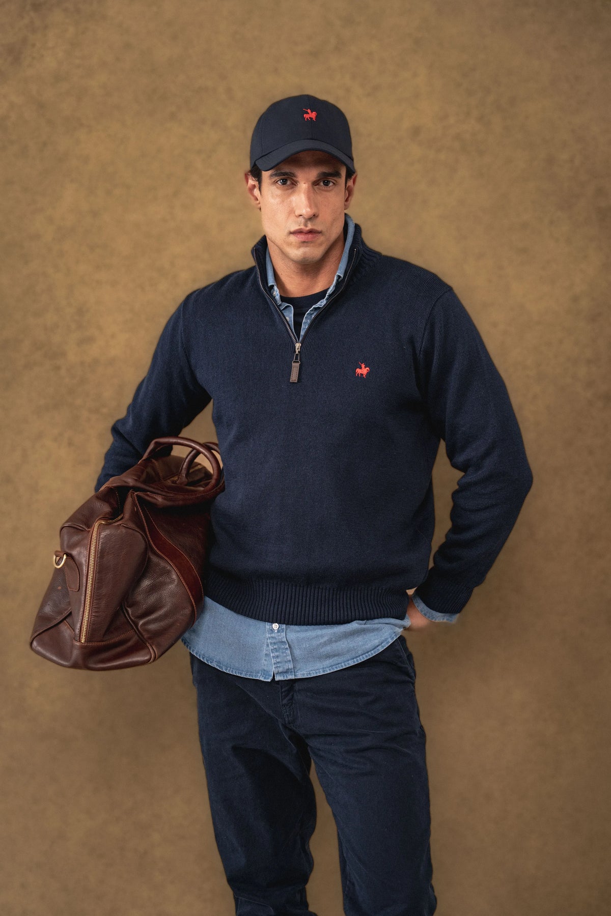 Suéter Halfzip Minimal Hombre Azul Oscuro