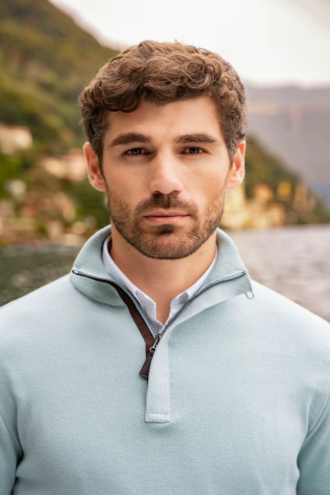 Suéter Halfzip Tesino Leggero Hombre Azul Claro