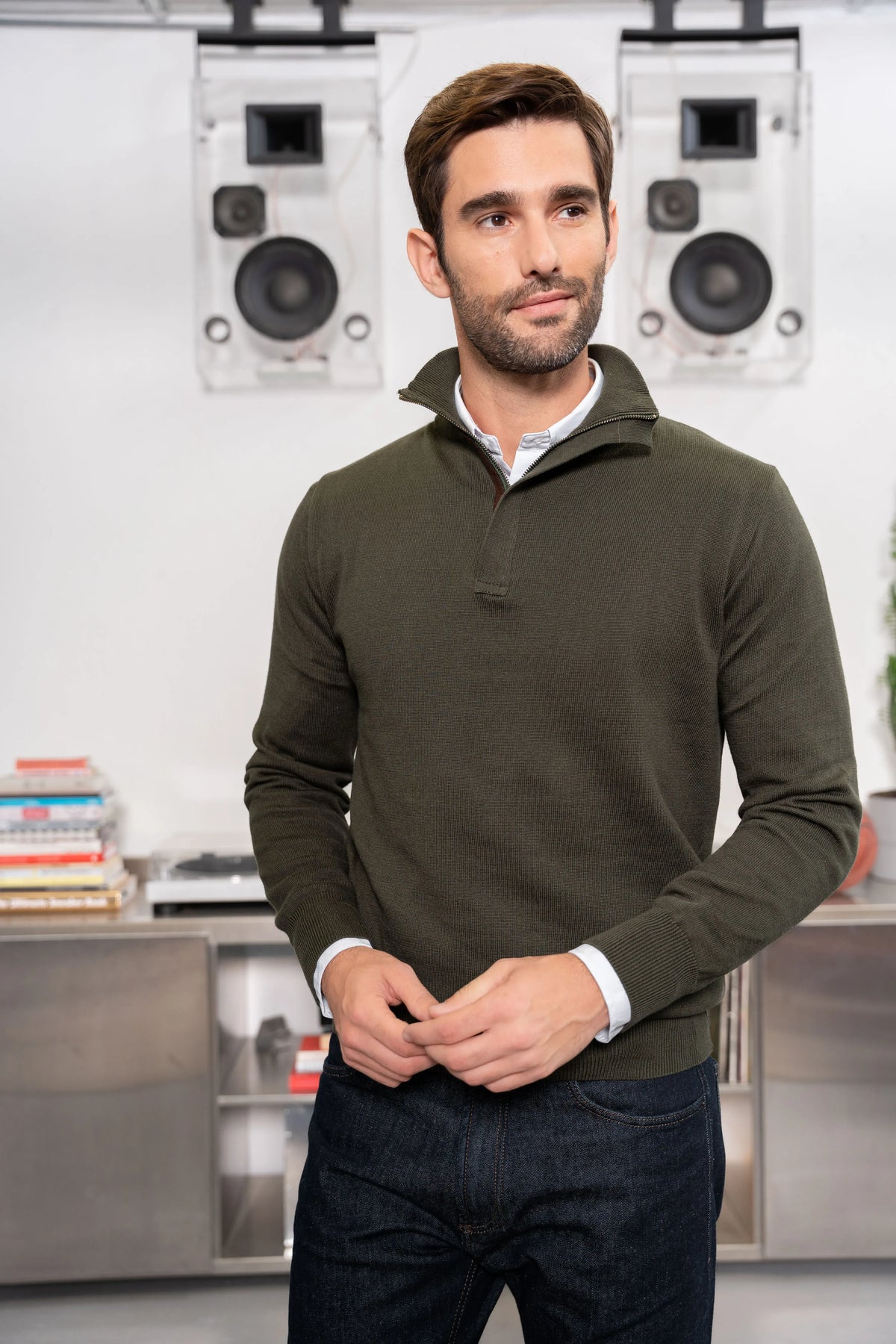 Suéter Halfzip Tesino Leggero Hombre Verde Militar