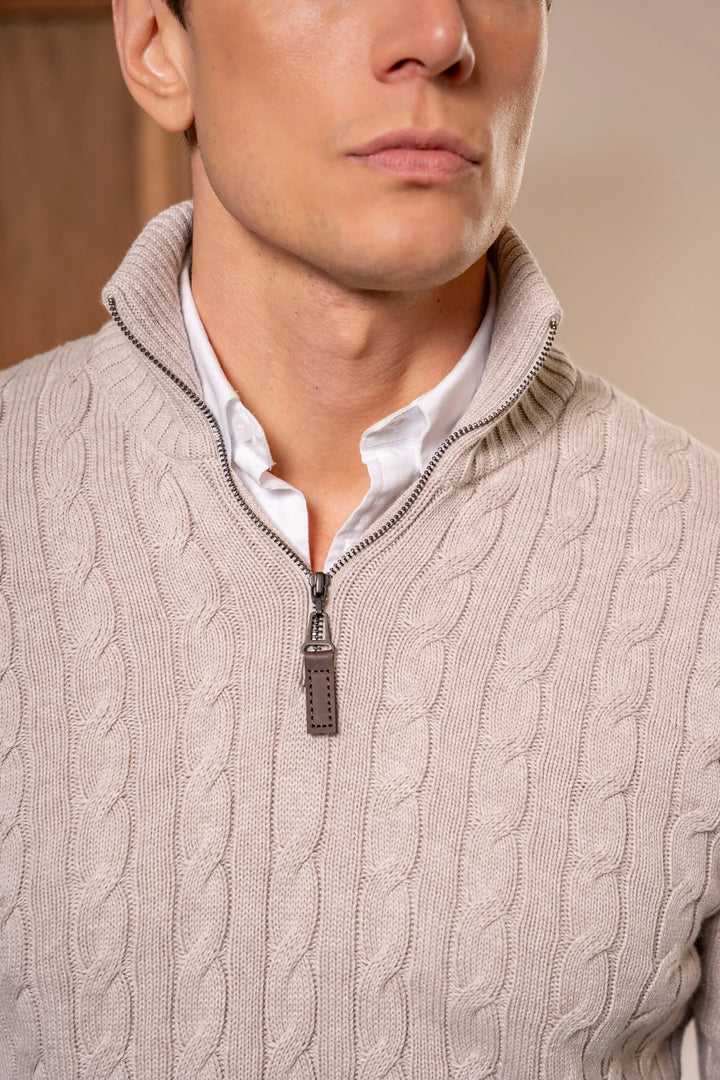 Suéter Halfzip Trenzado Hombre Arena