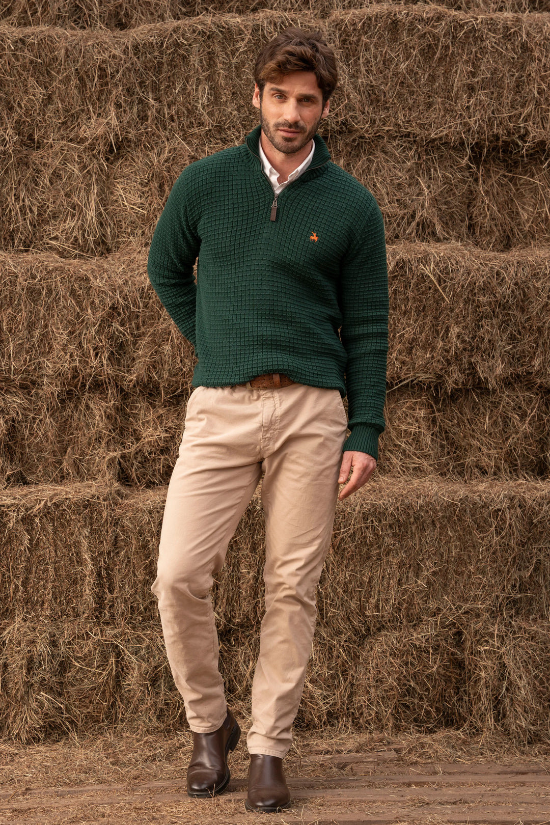 Suéter Halfzip Waffle Hombre Verde