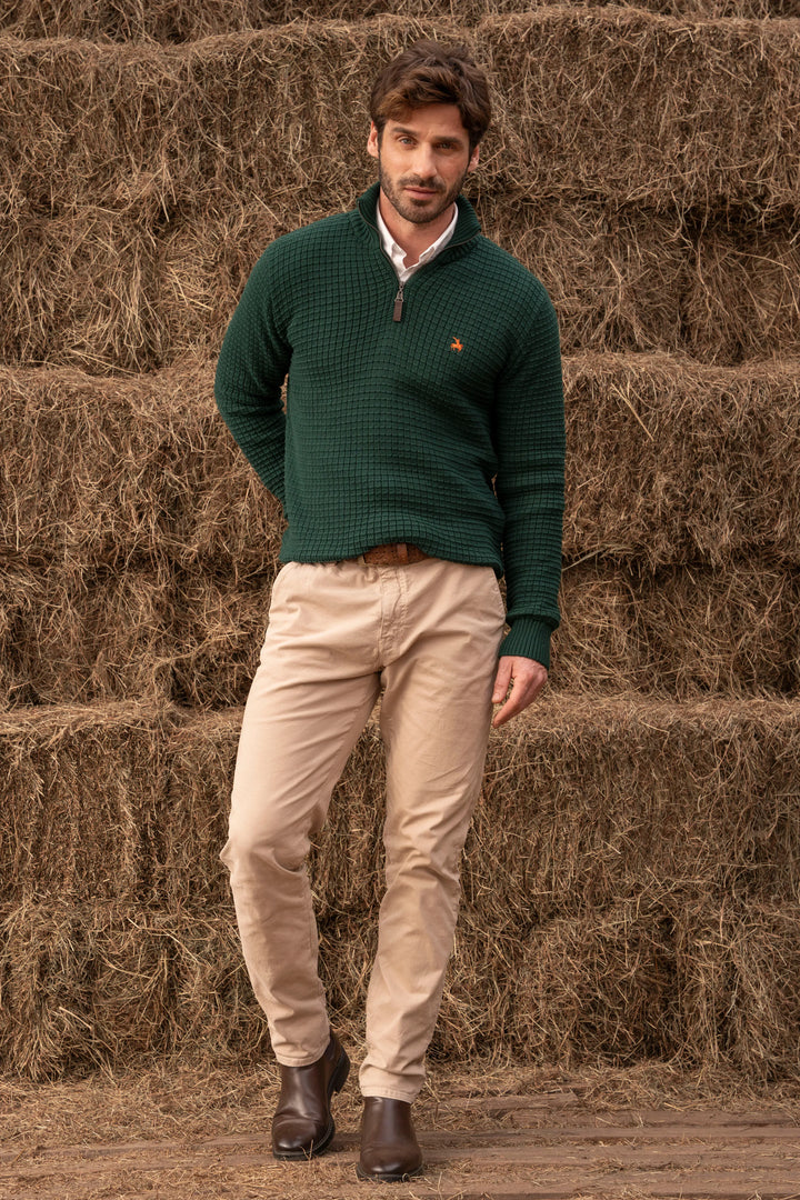 Suéter Halfzip Waffle Hombre Verde