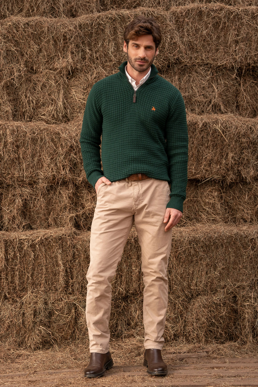 Suéter Halfzip Waffle Hombre Verde