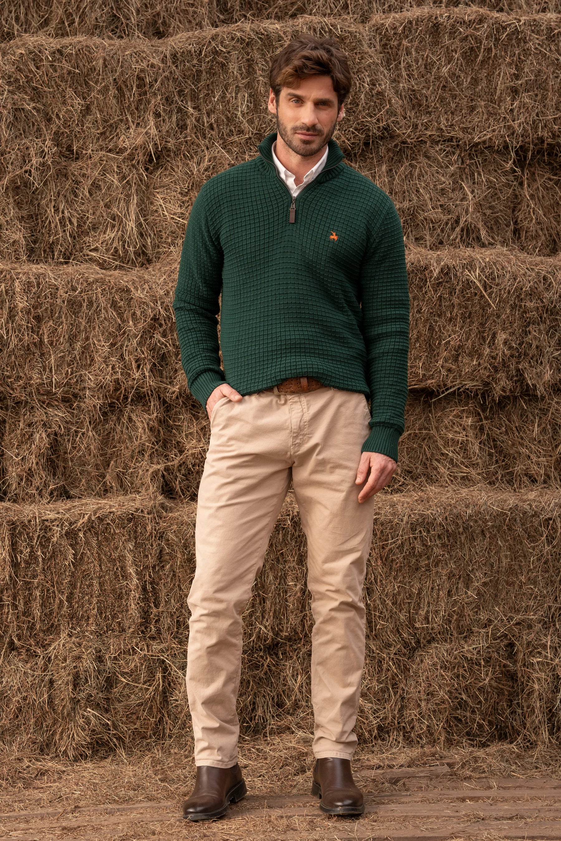 Suéter Halfzip Waffle Hombre Verde