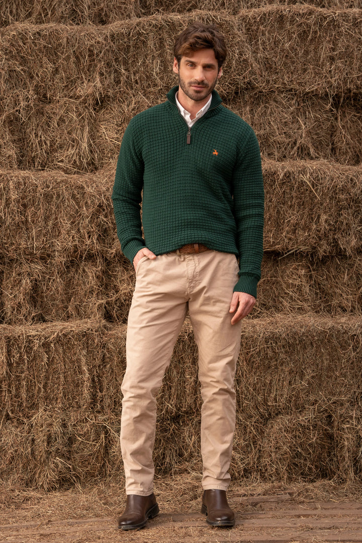 Suéter Halfzip Waffle Hombre Verde