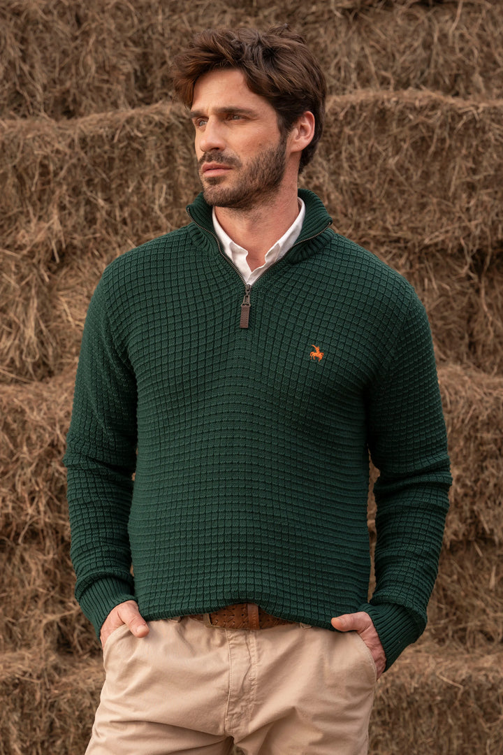 Suéter Halfzip Waffle Hombre Verde