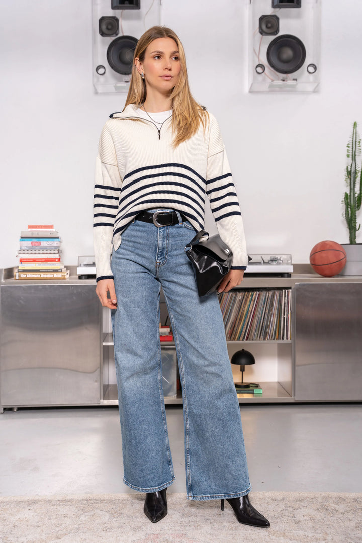 Suéter Halfzip Rib Algodón Mujer Monet