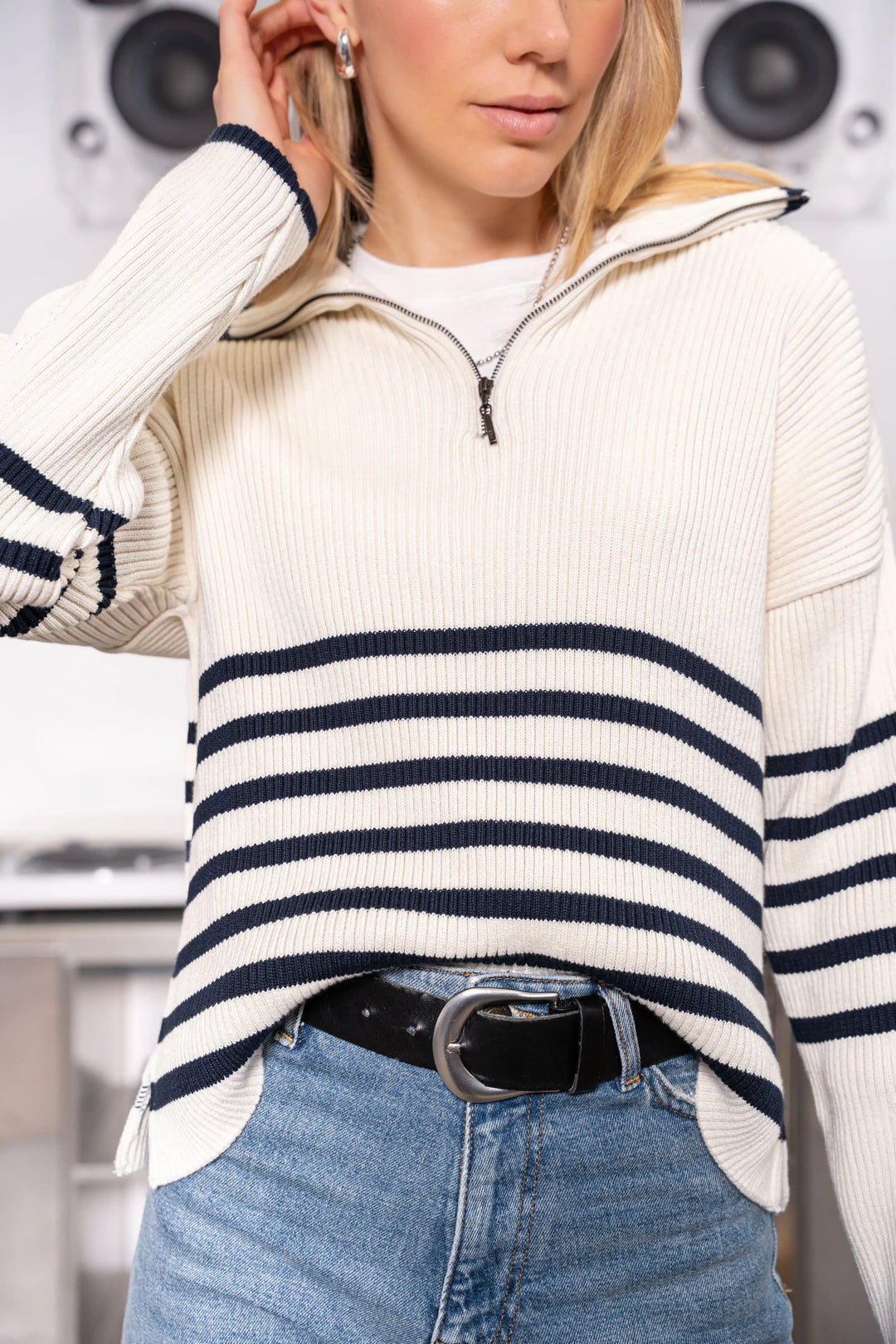 Suéter Halfzip Rib Algodón Mujer Monet